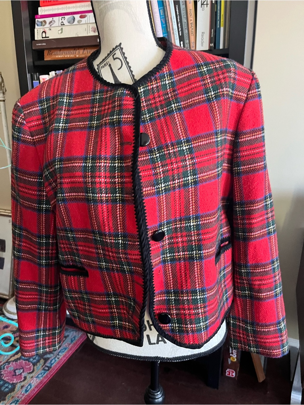 Vintage Holly Majors Red Plaid Women's Cropped Wool Jacket - Classic Tartan